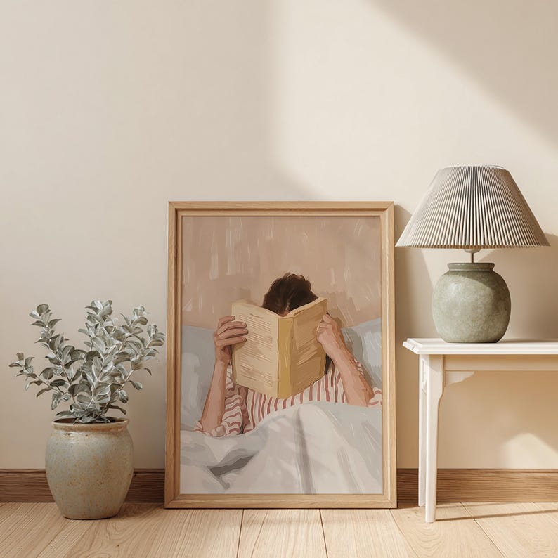 Reading Nook Decor, Book Lover Print, Woman Reading Art, Feminine Poster, Girly Wall Art, Retro Room Poster, Book Lover Gift, Vintage Print image 3