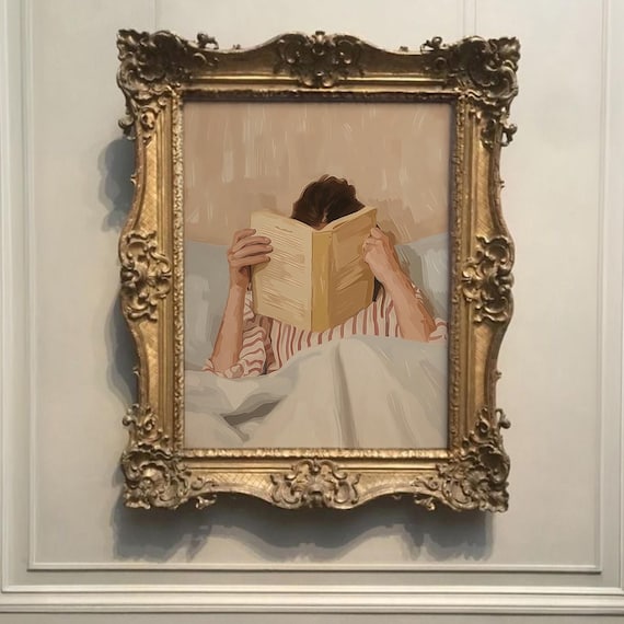 Reading Nook Decor, Book Lover Print, Woman Reading Art, Feminine Poster, Girly Wall Art, Retro Room Poster, Book Lover Gift, Vintage Print
