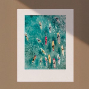 Tiny People Swimming in Ocean Print, Minimalist Printable Wall Art, Surfing in Ocean Poster, Mini People Coastal Art, Beach Summer Poster