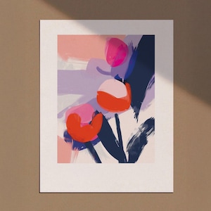 Pastel Abstract Floral Print, Modern Botanical Wall Art, Blush Prink Flower, Boho Painting Poster, Printable Download, Botanical Prints