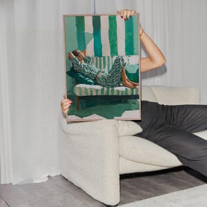 Green Woman Sleeping Print, Sage Green Wall Art, Vintage Abstract Painting, Living Room Decor Aesthetic, Trendy Wall Art, Printable Art