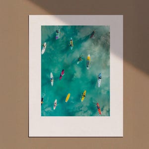 Tiny People Swimming in Ocean Print, Minimalist Printable Wall Art, Surfing in Ocean Poster, Mini People Coastal Art, Beach Summer Poster