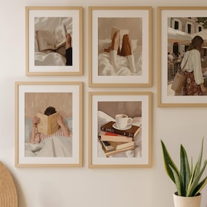 Woman Reading Retro Print, Reading Wall Art, Reading Set Posters, Reading In Bed Print, Bedroom Library Decor,  Book Lover Digital Wall Art