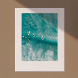 Tiny People Swimming in Ocean Print, Minimalist Printable Wall Art, Surfing in Ocean Poster, Mini People Coastal Art, Beach Summer Poster