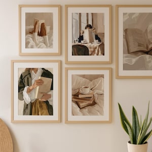Woman Reading Retro Print, Reading Wall Art, Reading Set Posters, Reading In Bed Print, Bedroom Library Decor,  Book Lover Digital Wall Art