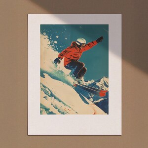 Plakat Vintage Skiing, Retro Skiing Wall Art, Apres Ski Decor, Bar Print, Ski Print, Digital Download, Bar Cart Poster, Winter Landscape