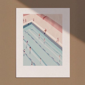 People Swimming in Pool Printable Wall Art, Minimalist Tiny Swimmers Poster, Summer Poster, Gift Swimmer, Bathroom Decor, Digital Download