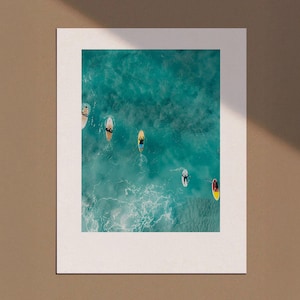 Tiny People Swimming in Ocean Print, Minimalist Printable Wall Art, Surfing in Ocean Poster, Mini People Coastal Art, Beach Summer Poster