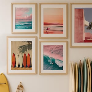 Tiny People Swimming in Ocean Print, Minimalist Printable Wall Set, Surfing in Ocean Poster, Mini People Coastal Art, Beach Summer Poster