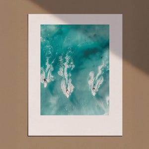 Tiny People Swimming in Ocean Print, Minimalist Printable Wall Art, Surfing in Ocean Poster, Mini People Coastal Art, Beach Summer Poster