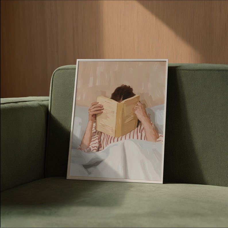 Reading Nook Decor, Book Lover Print, Woman Reading Art, Feminine Poster, Girly Wall Art, Retro Room Poster, Book Lover Gift, Vintage Print image 11