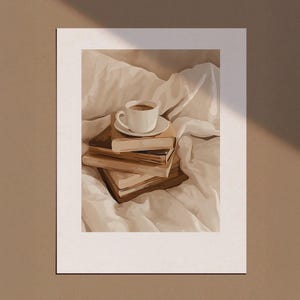 Impresión de amante de los libros, pintura de pila de libros, arte imprimible para ratones de biblioteca, decoración de biblioteca, arte mural moderno, impresión digital, estética de apartamento