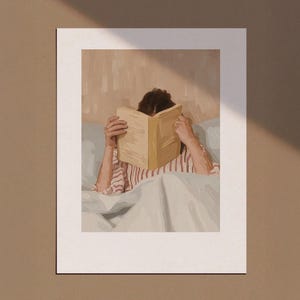 Woman Reading Retro Print, Reading Wall Art, Reading Posters, Reading In Bed Print, Pastel Bedroom Library Decor,  Book Lover Digital Art