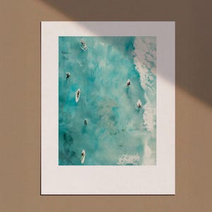 Tiny People Swimming in Ocean Print, Minimalist Printable Wall Art, Surfing in Ocean Poster, Mini People Coastal Art, Beach Summer Poster