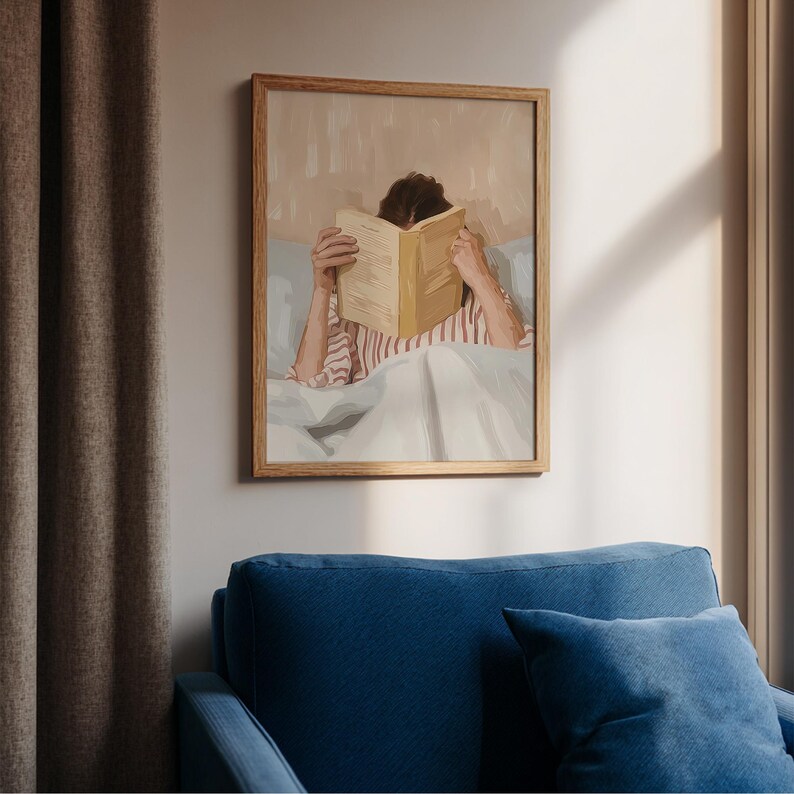 Reading Nook Decor, Book Lover Print, Woman Reading Art, Feminine Poster, Girly Wall Art, Retro Room Poster, Book Lover Gift, Vintage Print image 9