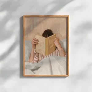 Reading Nook Decor, Book Lover Print, Woman Reading Art, Feminine Poster, Girly Wall Art, Retro Room Poster, Book Lover Gift, Vintage Print image 2