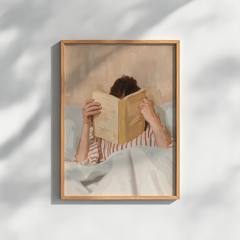 Reading Nook Decor, Book Lover Print, Woman Reading Art, Feminine Poster, Girly Wall Art, Retro Room Poster, Book Lover Gift, Vintage Print image 2