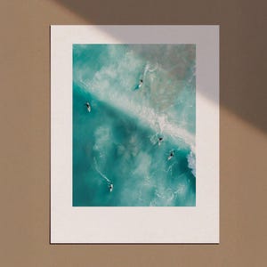 Tiny People Swimming in Ocean Print, Minimalist Printable Wall Art, Surfing in Ocean Poster, Mini People Coastal Art, Beach Summer Poster