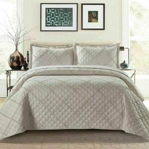 Couvre-lit matelassé en relief à carreaux de tombola, couvre-lit avec 2 taies d'oreiller, 3 pièces Mink
