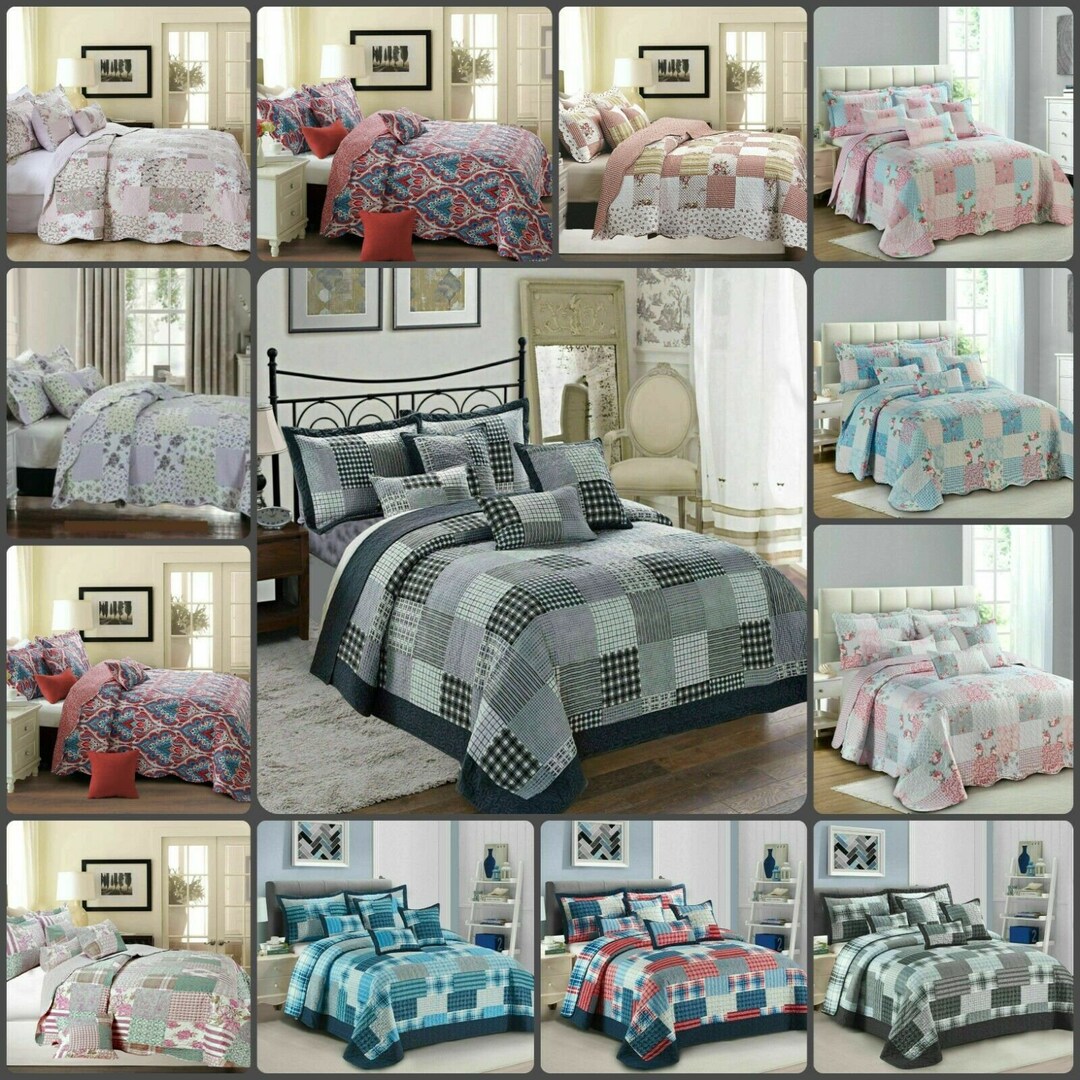 Shabby Flora Coverlet, Vintage Style Patchwork Design Colorful And