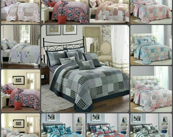 Couvre-lit matelassé patchwork 3 pièces Couette de luxe avec couvre-oreillers