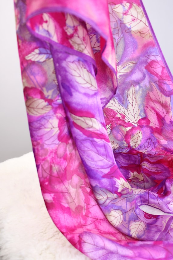 Vintage 100% Silk Japanese Scarf, Usna Floral Lea… - image 6