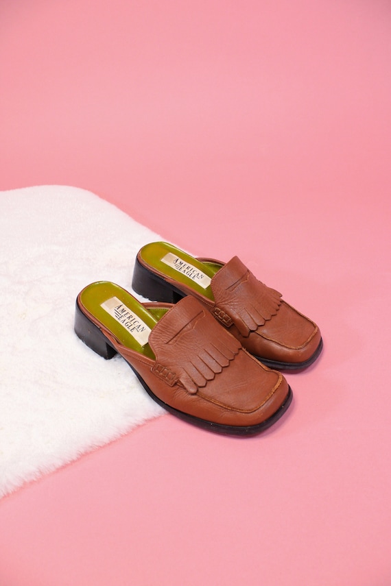 90s Vintage 6.5 American Eagle Leather Mules Loafe