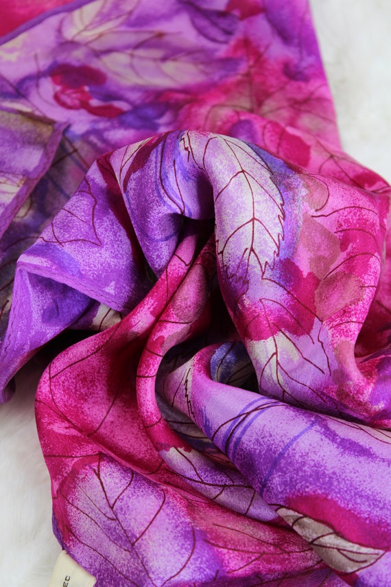 Vintage 100% Silk Japanese Scarf, Usna Floral Lea… - image 7