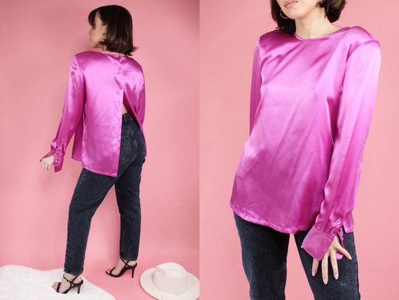 Vintage Dana Buchman Pink Silk Open Button Back B… - image 1