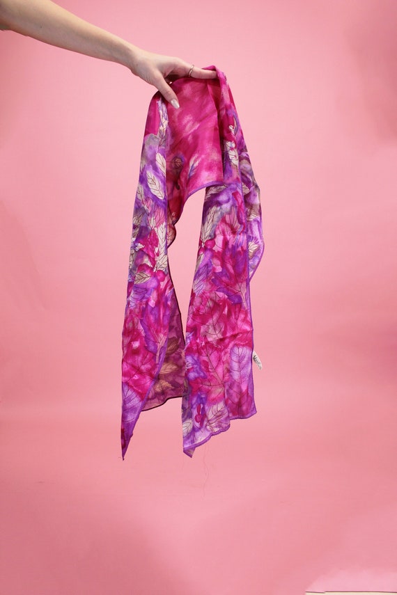 Vintage 100% Silk Japanese Scarf, Usna Floral Lea… - image 9