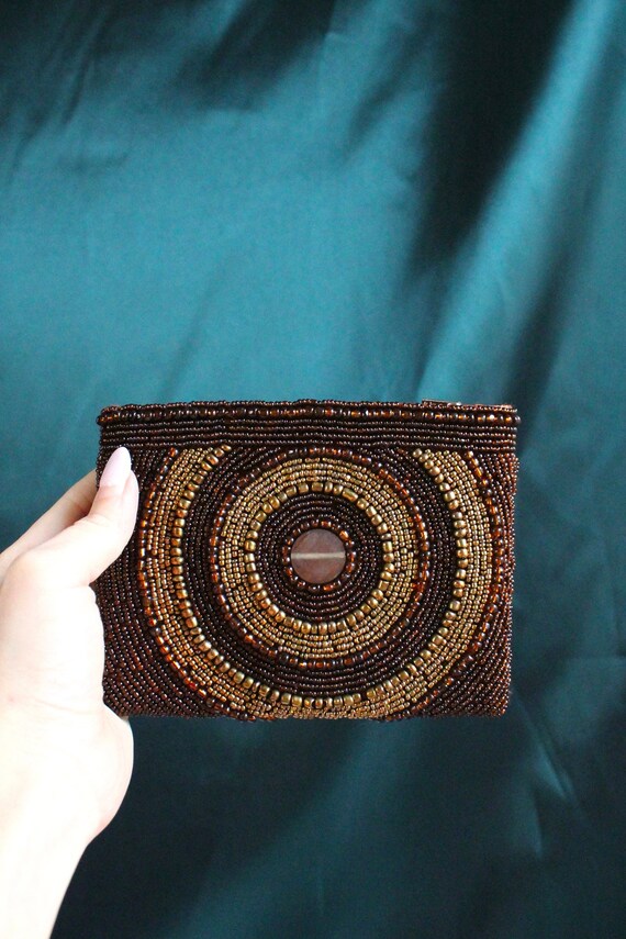 Circular Design Fully Beaded Coin Bag Pouch - image 1