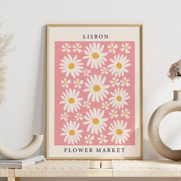 Flower Market Print, Flower Market Lisbon Poster, Abstract Botanical Wall Art, Minimalist Flowers Print, Flower Market Art Print, Spring Art