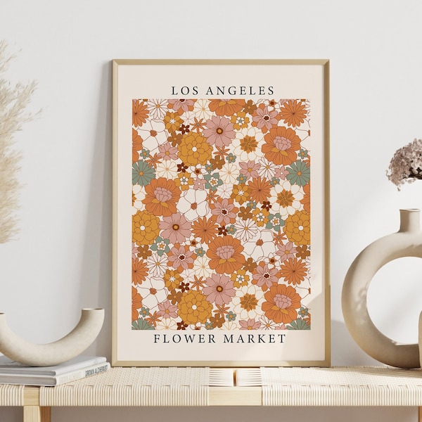 Flower Market Los Angeles Print - 70s Wall Art - 70s Print - Retro Flower Market Print - 70s Decor - Printable Boho Art - Flower Art Print