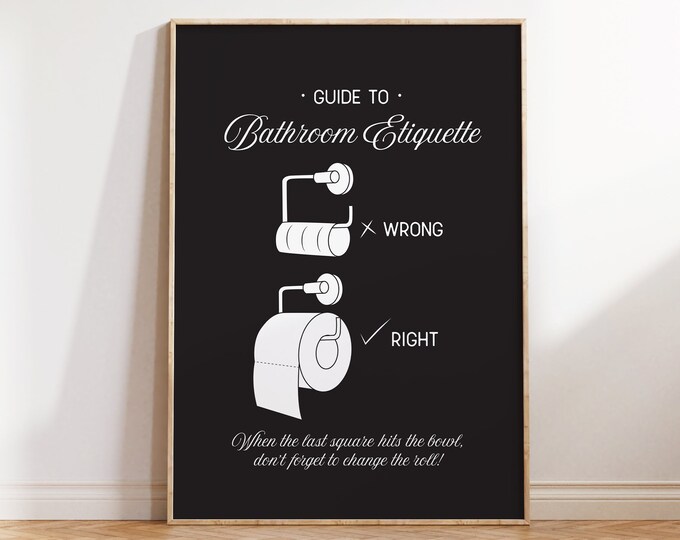 Funny Bathroom Printables, Toilet Paper Print, Bathroom Wall Art, Black ...