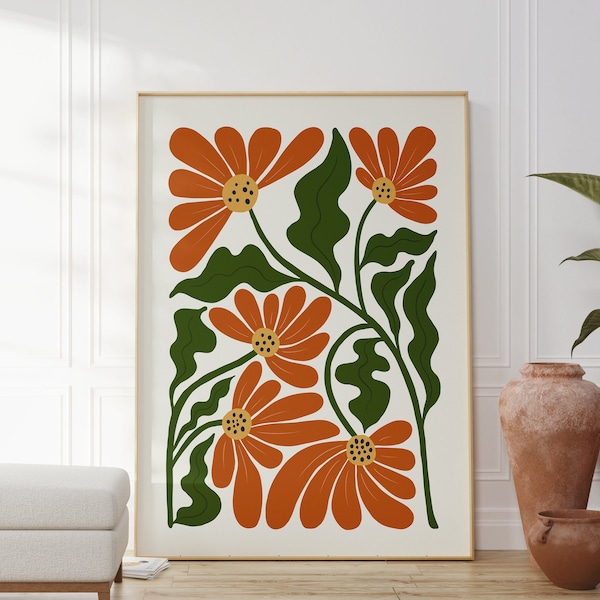 Abstract Floral Art, Matisse Inspired Flower Art, Retro 1970s Wall Art, Abstract Art, Flower Gallery Poster, Retro Flower Prints, Boho Art