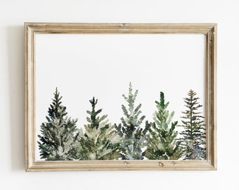 Christmas Decorations - Christmas Tree Print, Pine Trees, Vintage Christmas Art, Evergreen Trees, Holiday Decor, Seasonal Decor