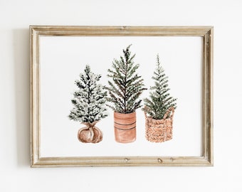 Christmas Tree Print, Winter Art, Pine Tree Print, Evergreen Trees, Vintage Christmas Art, Holiday Decor, Seasonal Decor, Winter Decor