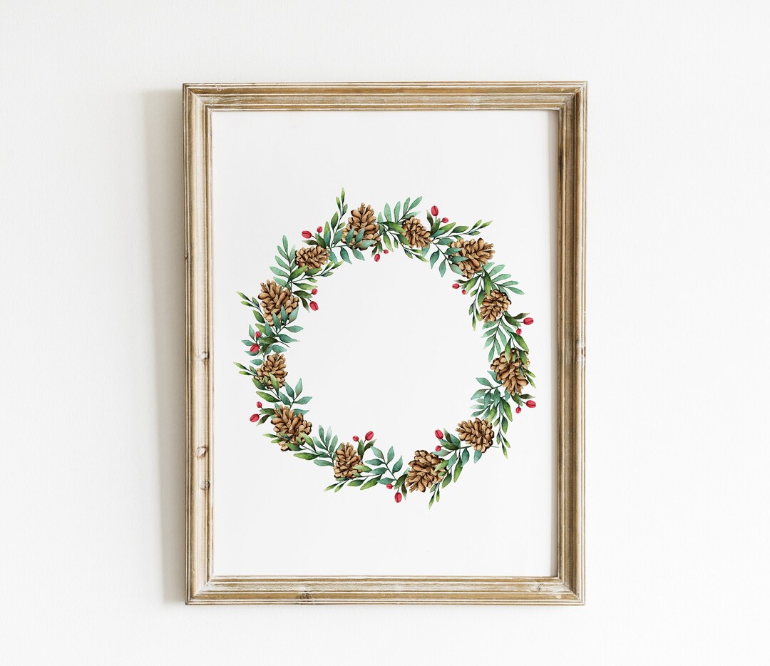 Christmas Wreath Print Christmas Printable Art Winter - Etsy