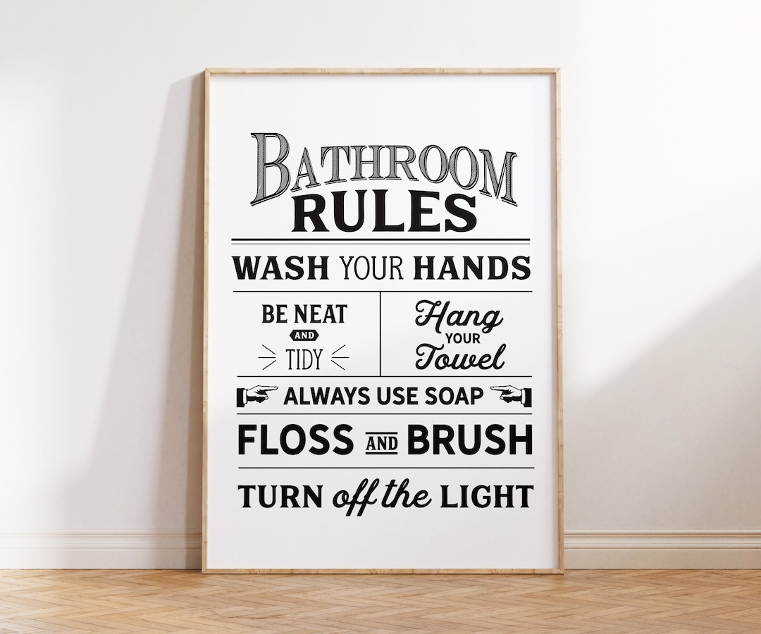 Vintage Bathroom Sign, Bathroom PRINTABLE Art, Black and White Bathroom