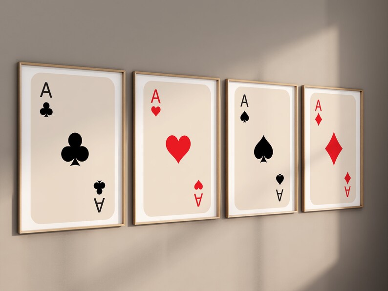 Retro Wall Art Playing Cards Poster Set of 4 Prints Aces Etsy