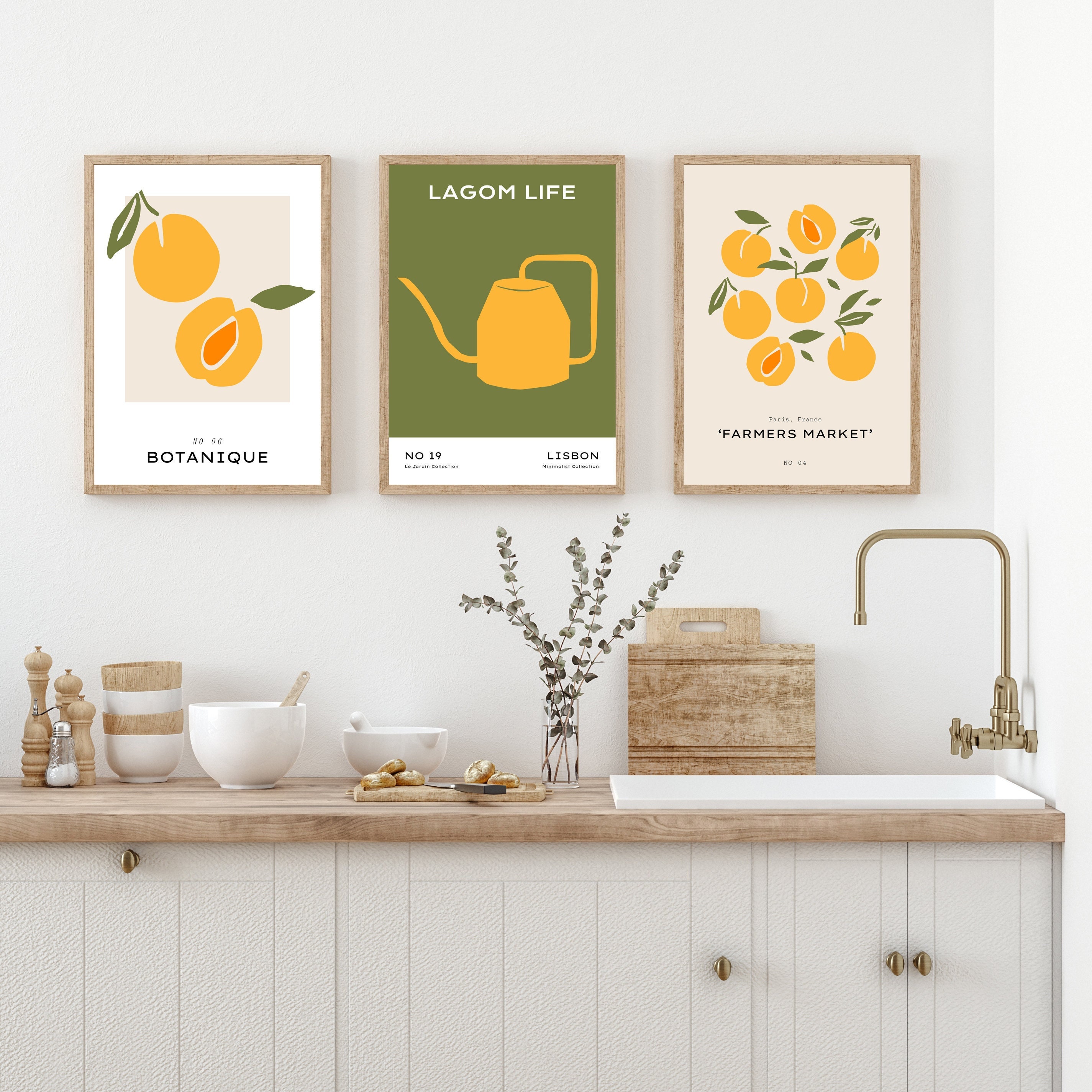 Cooking Utensils Digital Print Kitchen Wall Art Teal Yellow Orange Tan  Slate Simple Home Decor Under 20 