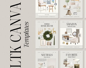 20 Interior Design LTK Canva Templates | Home Decor Instagram Kit for Influencers | Editable Product Catalog & Social Media Canva Templates