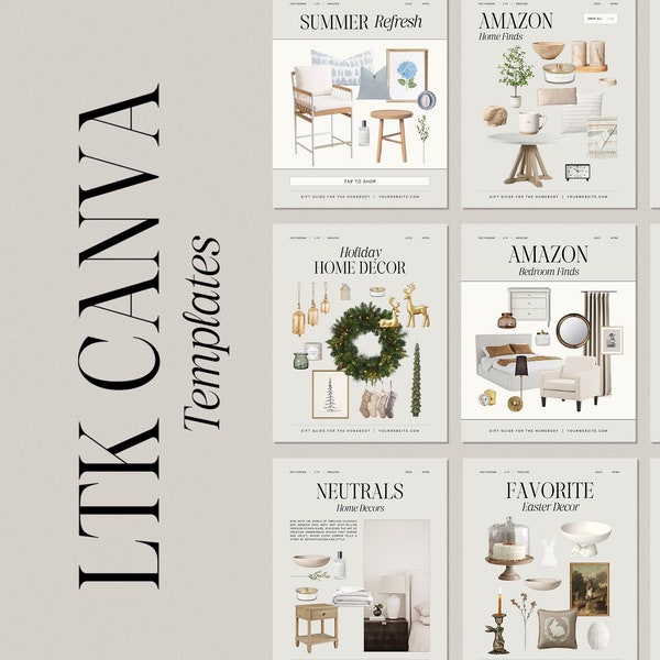 20 Interior Design LTK Canva Templates | Home Decor Instagram Kit for Influencers | Editable Product Catalog & Social Media Canva Templates
