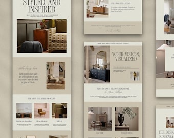 編集可能なFlodeskメールテンプレート5選｜インテリアデザインのウェルカムメールとムードボードメール｜Canvaグラフィックを使ったカスタマイズ可能なクライアントメールキット