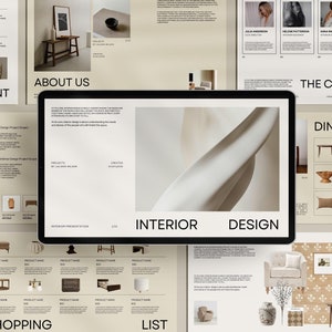 Plantilla de Canva para presentación de diseño de interiores, tablero de ideas para clientes de diseño de interiores, presentación de guía para clientes de Canva para diseñadores de interiores