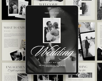 Canva Wedding Photography Welcome Guide Template with content, Wedding Magazine Canva Template for Photographer, Pricing Guide, Client Guide