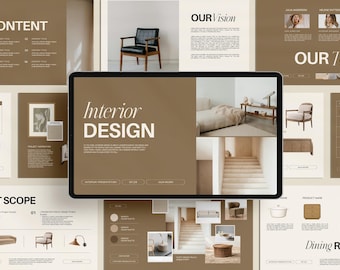 Bewerkbare canvas presentatiesjabloon interieurontwerp | Klantengids, moodboard en portfolio | Aanpasbare sjablonen voor interieurontwerpers