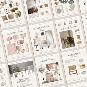 May include: A collage of images showcasing home decor items, including lamps, mirrors, chairs, and tables. The images are categorised as "Amazon Home Finds", "Valentine's Decor", "Amazon Bedroom Finds", "New Home Decor", "Amazon Purchases", "Neutral Home Decor", and "Things That Caught My Eyes This Week".