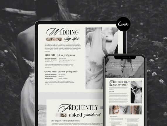 Wedding Photography Guide Canva Website Template with Content, Canva Website, , Wedding Photography Welcome Guide, Photography Pricing Guide