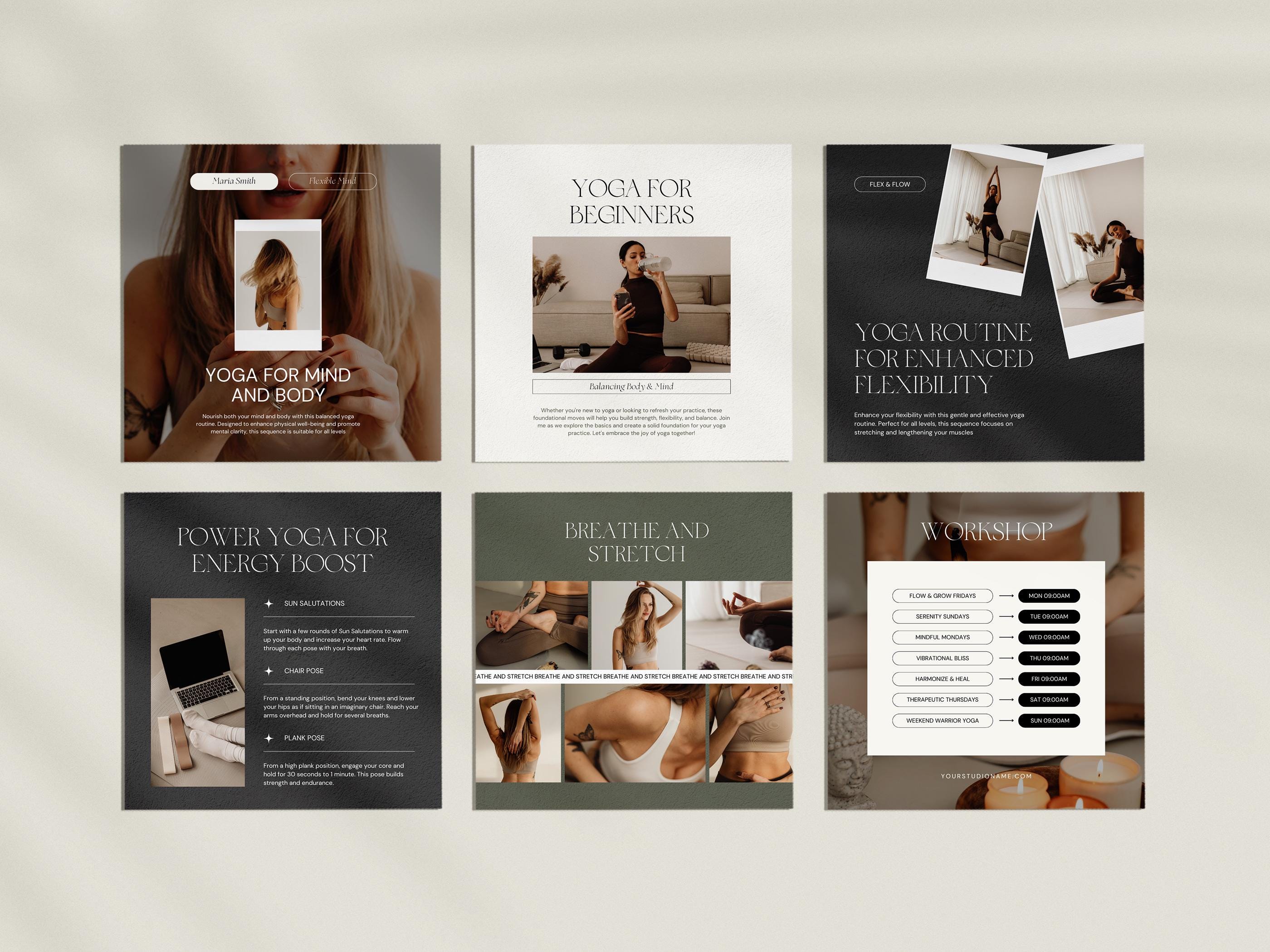 30 Editable Yoga Instagram Post Canva Templates | Social Media Bundle ...